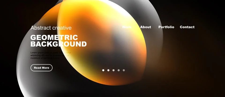 Modern website mockup features abstract geometric shapes, warm colors, Stock Illustration