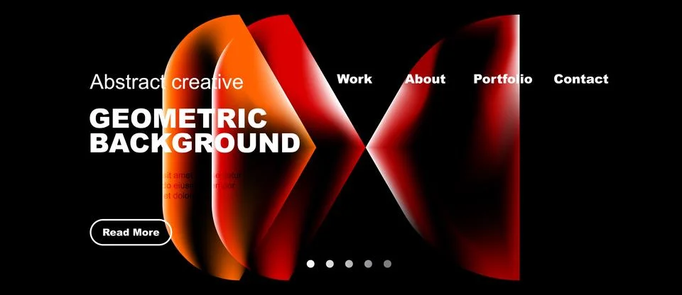 Modern website mockup features abstract geometric shapes, vibrant red hues, イラスト素材