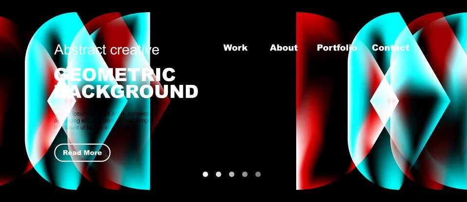 Modern website mockup features abstract geometric shapes, vibrant redblue col Stock Illustration