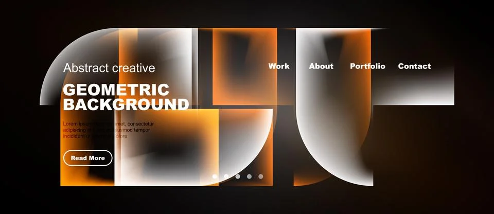 Modern website mockup features abstract geometric shapes, orange accents, dar Stock Illustration