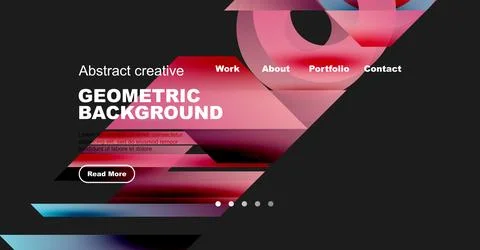Modern website mockup features geometric shapes, pink hues, black background. 스톡 일러스트