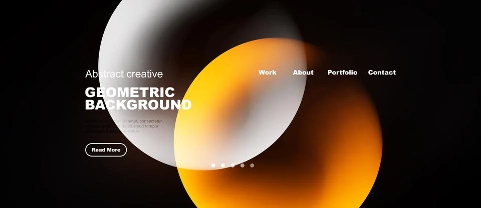 Modern website mockup features overlapping shapes, text elements, navigation Stockillustratie