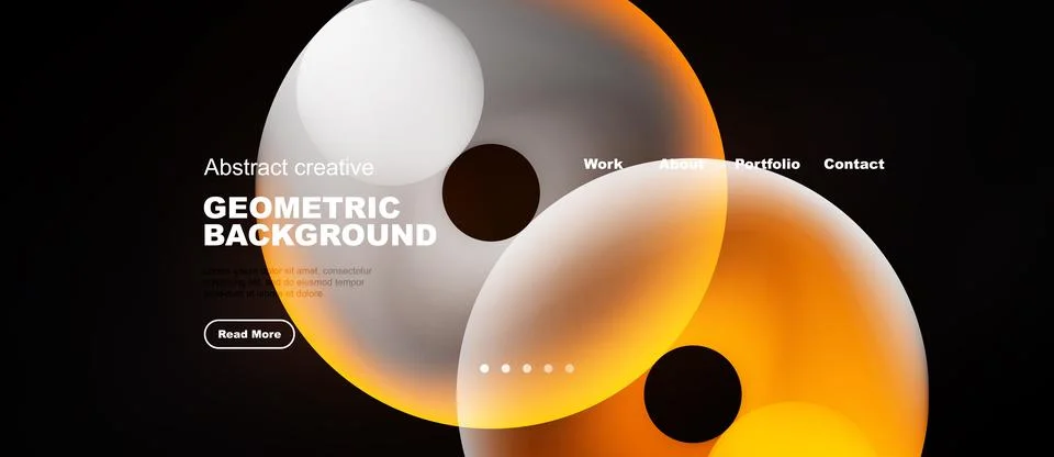 Modern website mockup features overlapping circles, gradients. Text highlight Stock Illustration