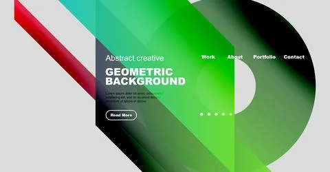 Modern website mockup features vibrant geometric shapes, text overlay, イラスト素材