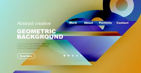 Modern website mockup features vibrant geometric shapes, text elements, 스톡 일러스트