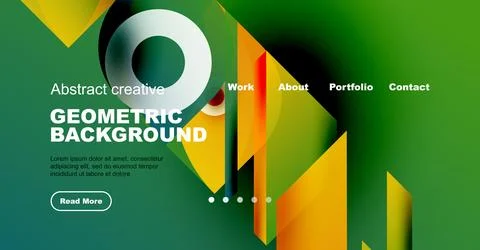 Modern website mockup features vibrant geometric shapes, text elements, Illustrazione stock