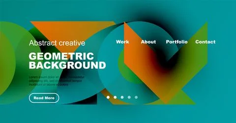 Modern website mockup features vibrant geometric shapes, text elements, Illustrazione stock