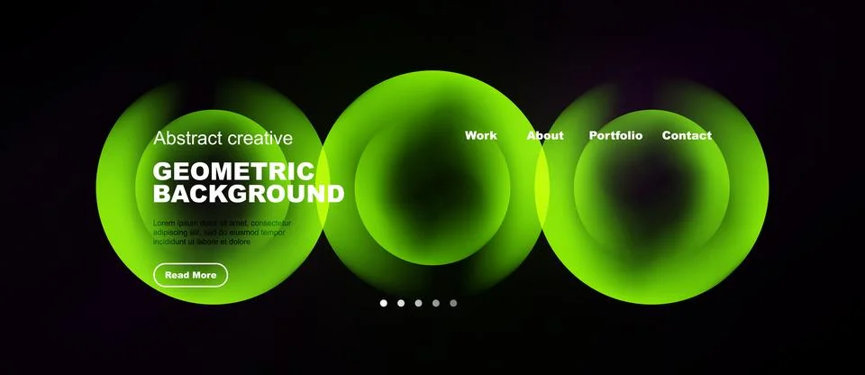 Modern website mockup features vibrant green geometric shapes, text elements, イラスト素材