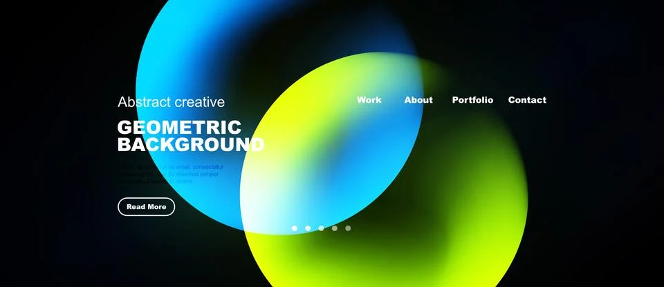 Modern website mockup features vibrant gradient shapes, text elements, Stock-Illustration