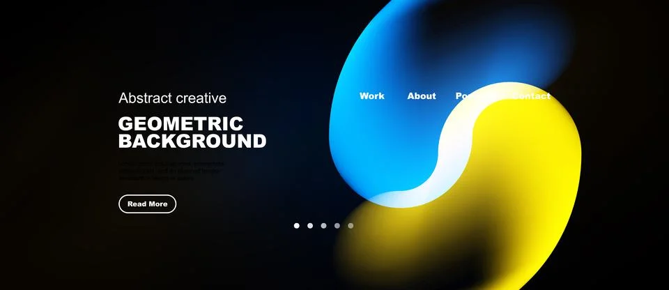 Modern website mockup features vibrant blue, yellow shapes. Minimalist design イラスト素材