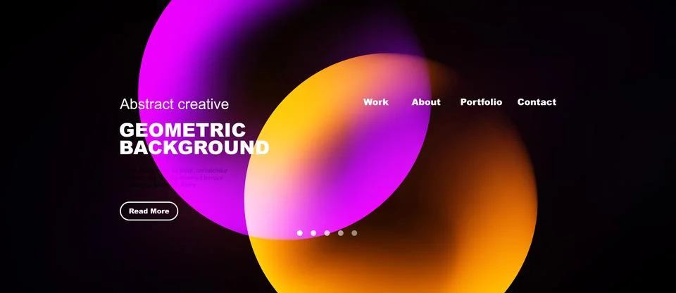 Modern website mockup features vibrant overlapping shapes. Text elements pr.. イラスト素材