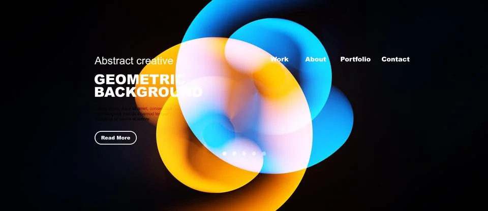 Modern website mockup features vibrant overlapping circles. Dark background Stock Illustration