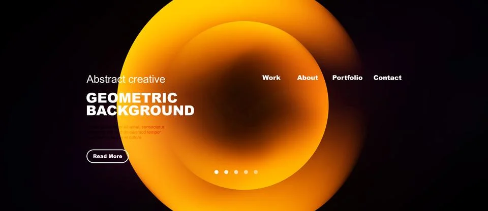 Modern website mockup features vibrant orange geometric shapes, text elements Stock Illustration