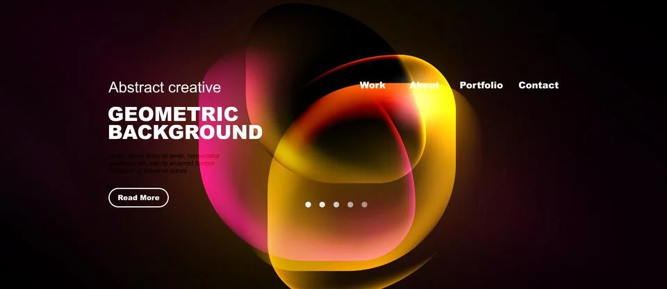 Modern website mockup features vibrant geometric shapes, text elements, Illustrazione stock