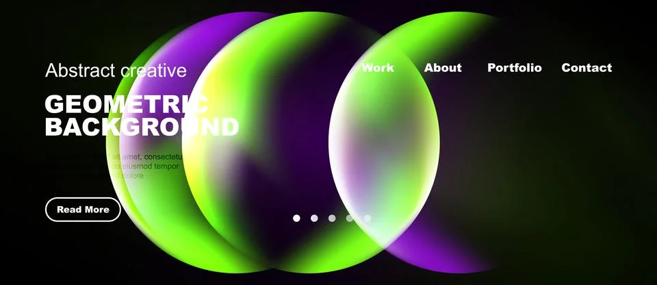Modern website mockup features vibrant geometric shapes, gradients, text ov.. Stock Illustration