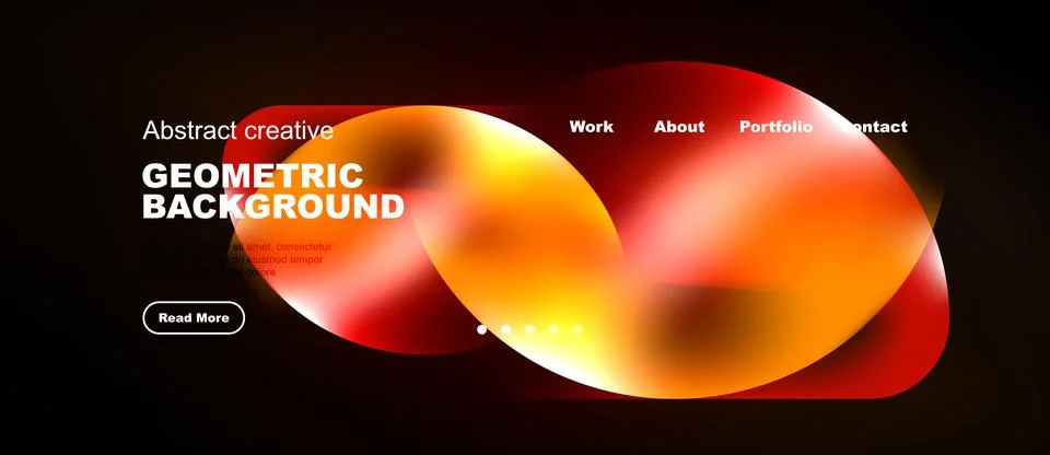 Modern website mockup features vibrant orange, red layers. Minimalist design Illustrazione stock