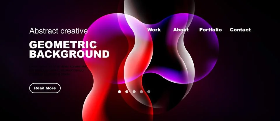 Modern website mockup features vibrant fluid shapes, dark background. Text 스톡 일러스트