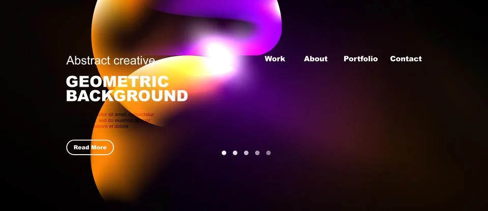 Modern website mockup features vibrant abstract shapes, text elements, Stock Illustration