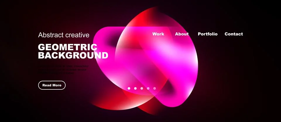 Modern website mockup features vibrant pink, red gradients. Geometric shapes Ilustração Stock