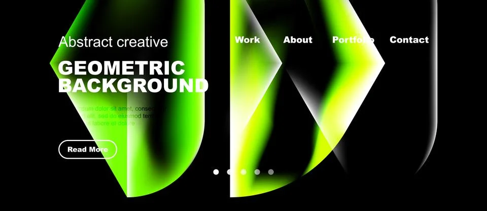 Modern website mockup features vibrant green geometric shapes, text overlays, 스톡 일러스트