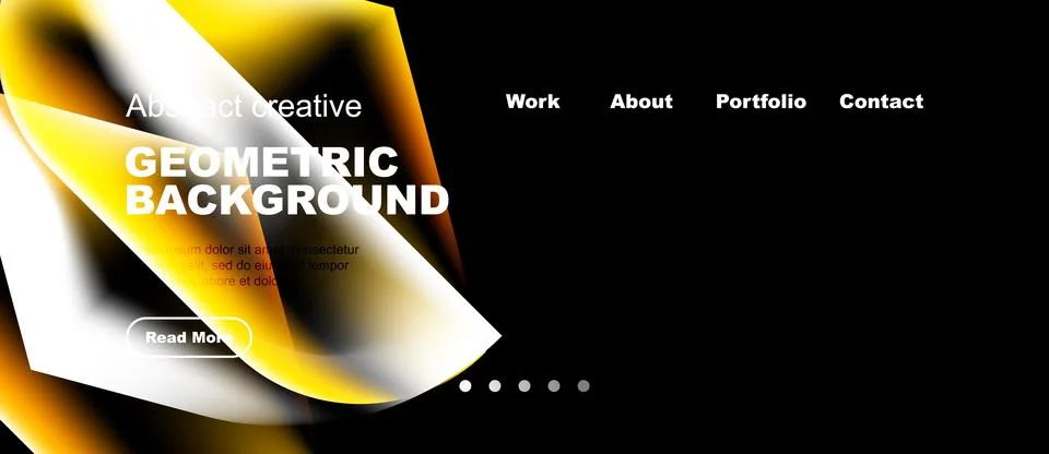 Modern website mockup features vibrant geometric shapes, text elements, Stock Illustration