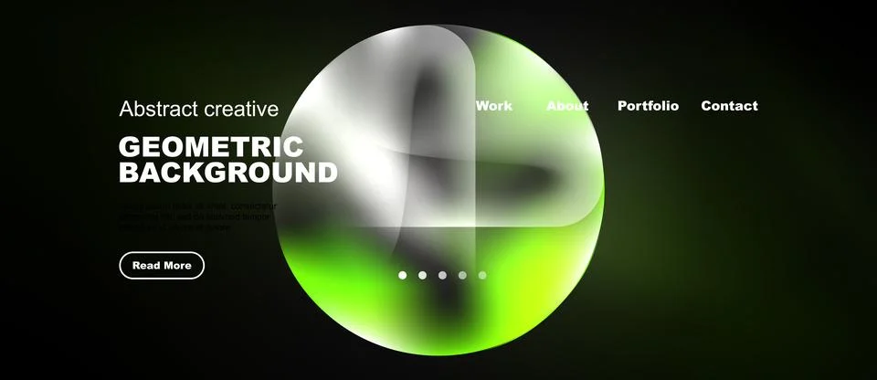 Modern website mockup features vibrant green, white shapes. Minimalist design イラスト素材