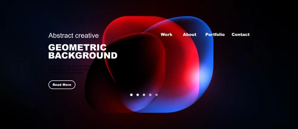 Modern website mockup features vibrant overlapping shapes. Text elements pr.. Stock Illustration