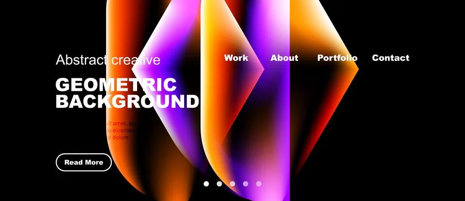 Modern website mockup features vibrant geometric shapes, bold typography, Stock Illustration