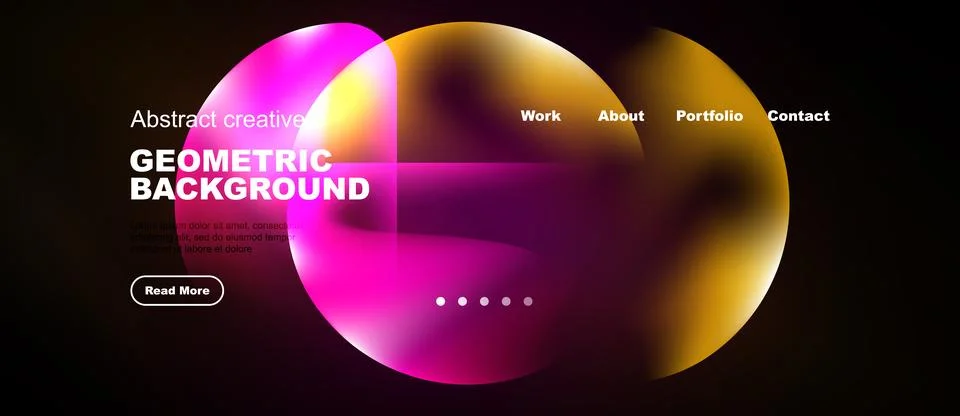 Modern website mockup features vibrant overlapping circles. Text elements Stock Illustration