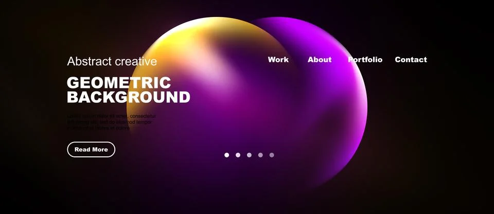 Modern website mockup features vibrant abstract shapes, text elements, Stock Illustration