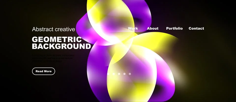 Modern website mockup features vibrant overlapping circles. Dark background Stock Illustration