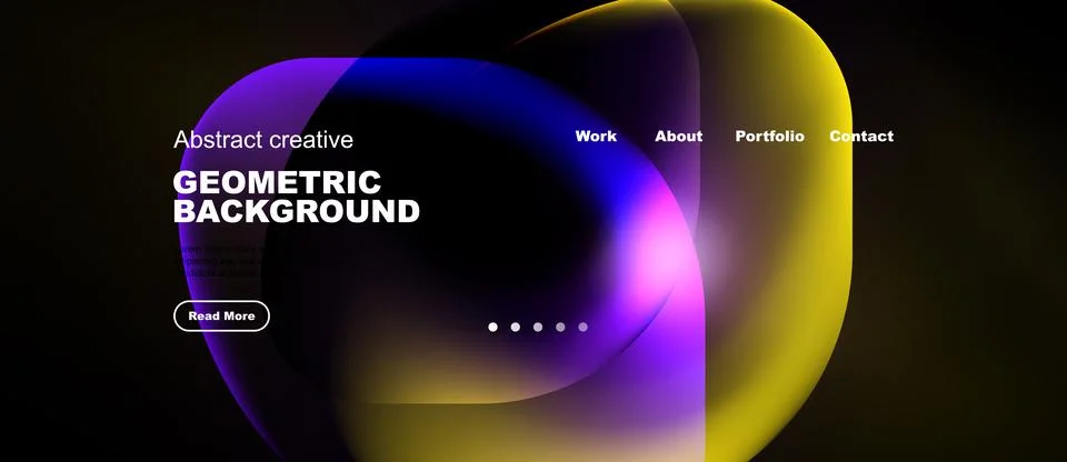 Modern website mockup features vibrant abstract shapes, text elements, イラスト素材