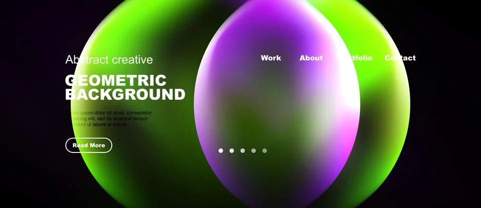 Modern website mockup features vibrant overlapping shapes. Gradient colors Stock Illustration
