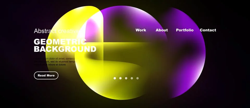 Modern website mockup features vibrant overlapping circles. Dark background Stock Illustration