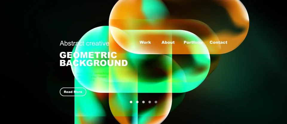 Modern website mockup features vibrant, flowing shapes. Text overlays promote イラスト素材