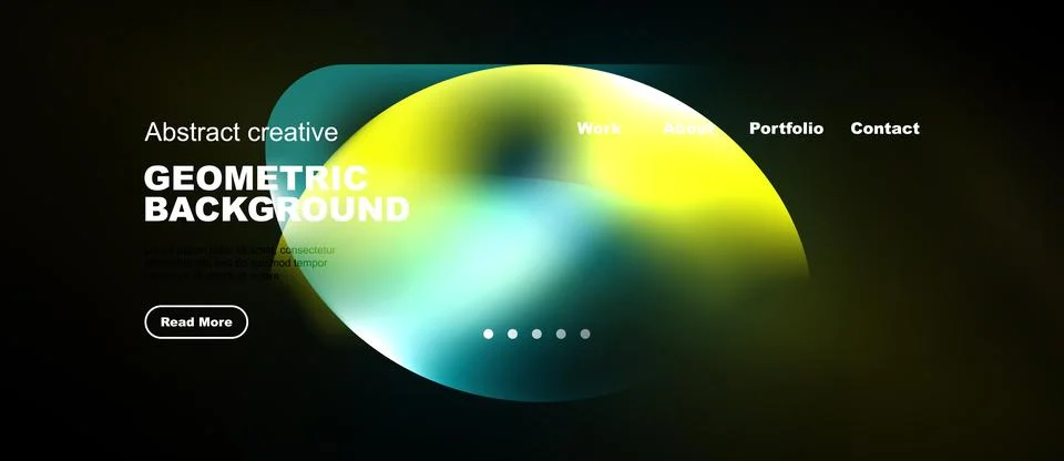 Modern website mockup features vibrant geometric shapes, text overlays, イラスト素材