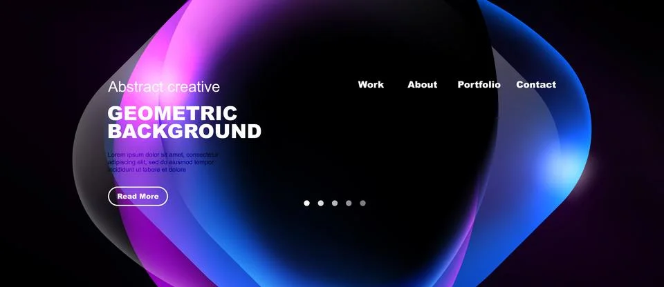 Modern website mockup features vibrant abstract shapes, text elements, Stock Illustration