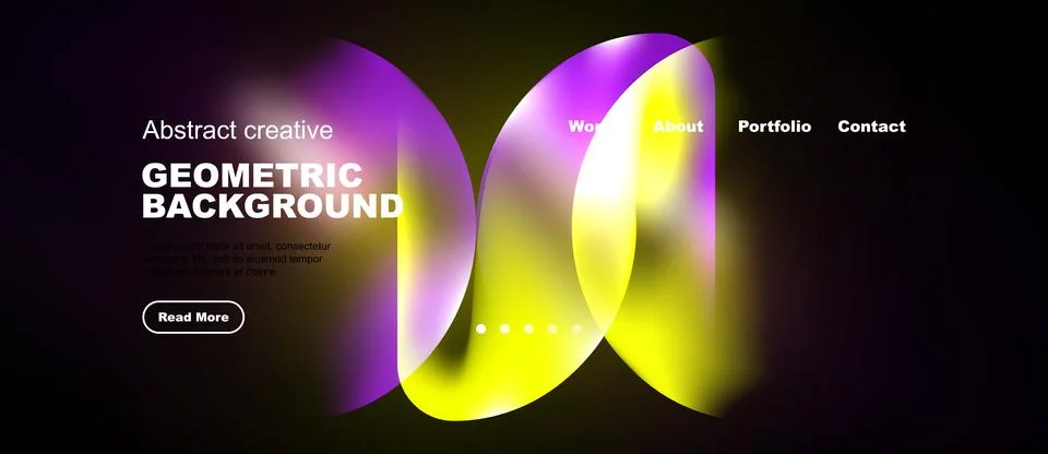 Modern website mockup features vibrant abstract shapes, text elements, Stock Illustration