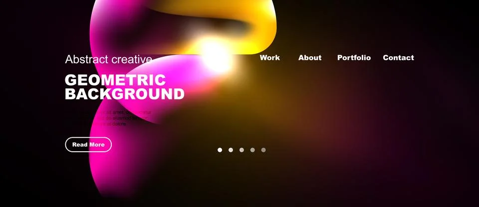 Modern website mockup features vibrant geometric shapes, bold typography, dar Stock Illustration