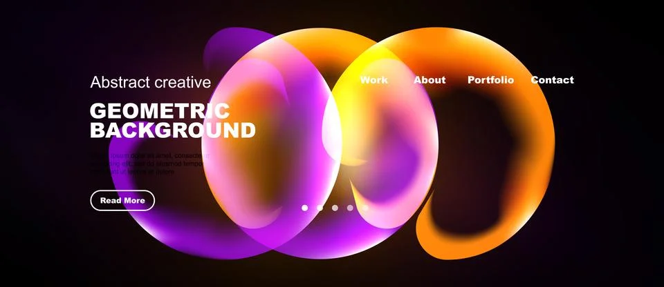 Modern website mockup features vibrant overlapping shapes. Text elements pr.. Stockillustratie