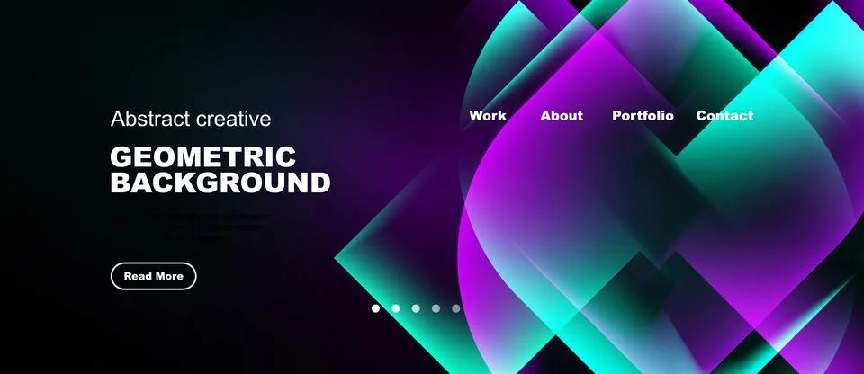 Modern website mockup features vibrant geometric shapes, text elements, Stock Illustration