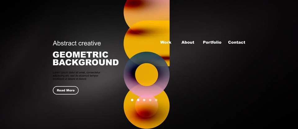 Modern website mockup features vibrant geometric shapes, text, navigation men Stock Illustration