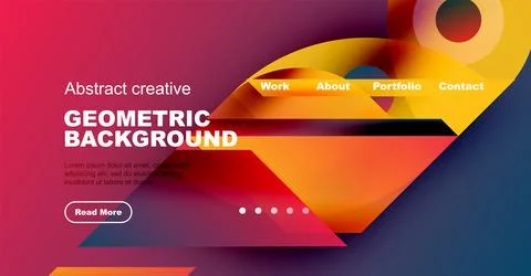Modern website template features vibrant geometric shapes, text elements, 스톡 일러스트
