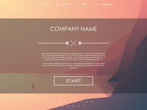 Modern website template with ghost buttons and line icons on nature ocean 库存插图