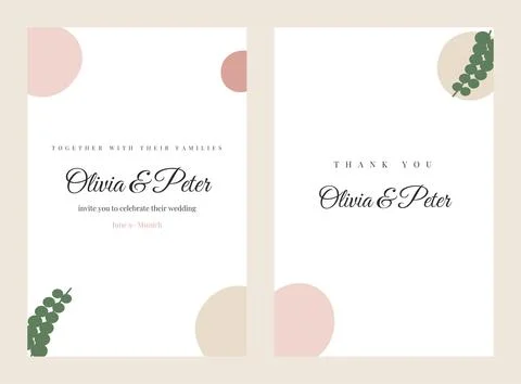 Modern wedding cards set, blush and beige abstract shapes Stock Illustration