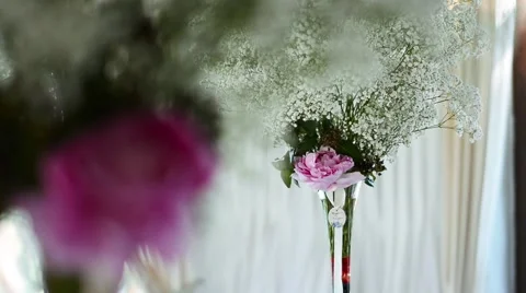 Modern Wedding Decoration on the Table Background. Rack focus Видео 66056706