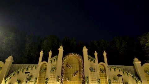 Modern wedding reception stage LED screen luxury decor event backdrop India Stock Footage 333408582
