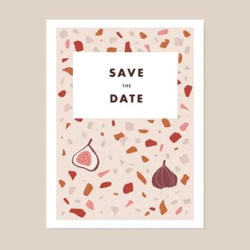 Modern wedding, save the date greeting card, invitation. Pastel terrazzo pattern Stock Illustration