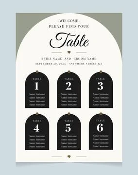 Modern Wedding Table Seating Plan Template with Arch Layout Stock Illustration