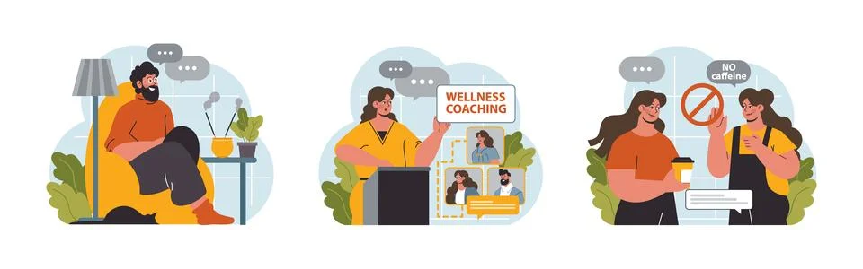Modern wellbeing practice set. Slow, mindful and sustainable living. Urban Stock Illustration